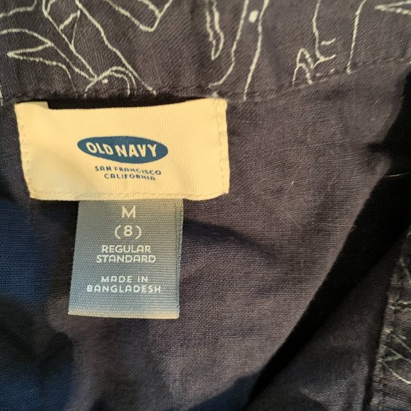 Old Navy Short Sleeve Navy Shark Button Up Shirt Boys M size 8 - Picture 3 of 3
